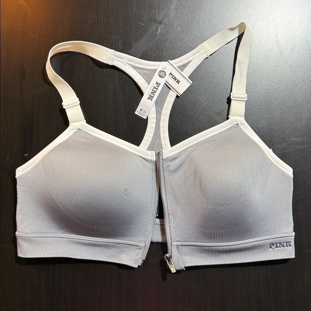 PINK Victoria's Secret Grey and White Sports Bra